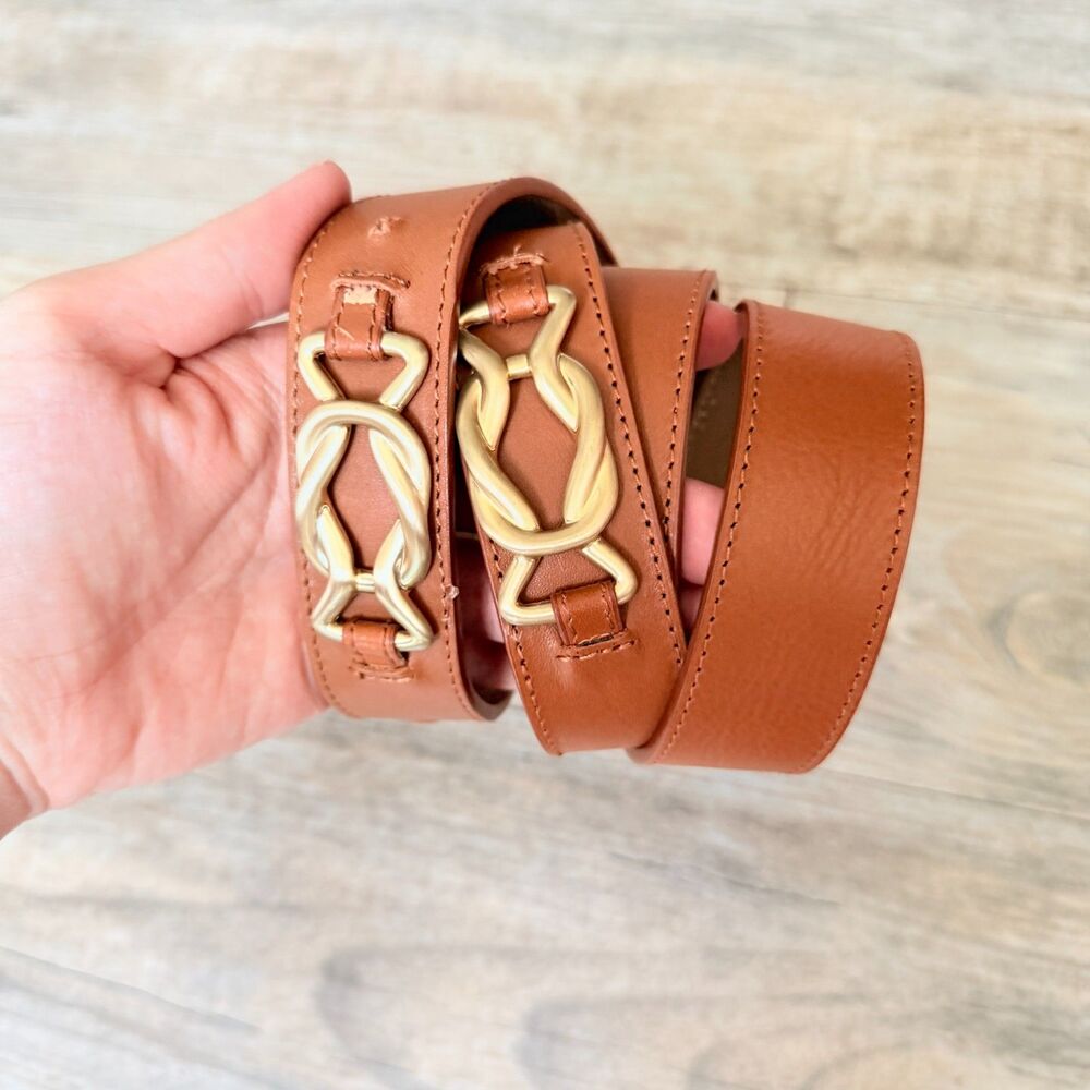 Talbots Leather Belt Size 42 Tan Gold Hardware Equestrian Style Classic Chic